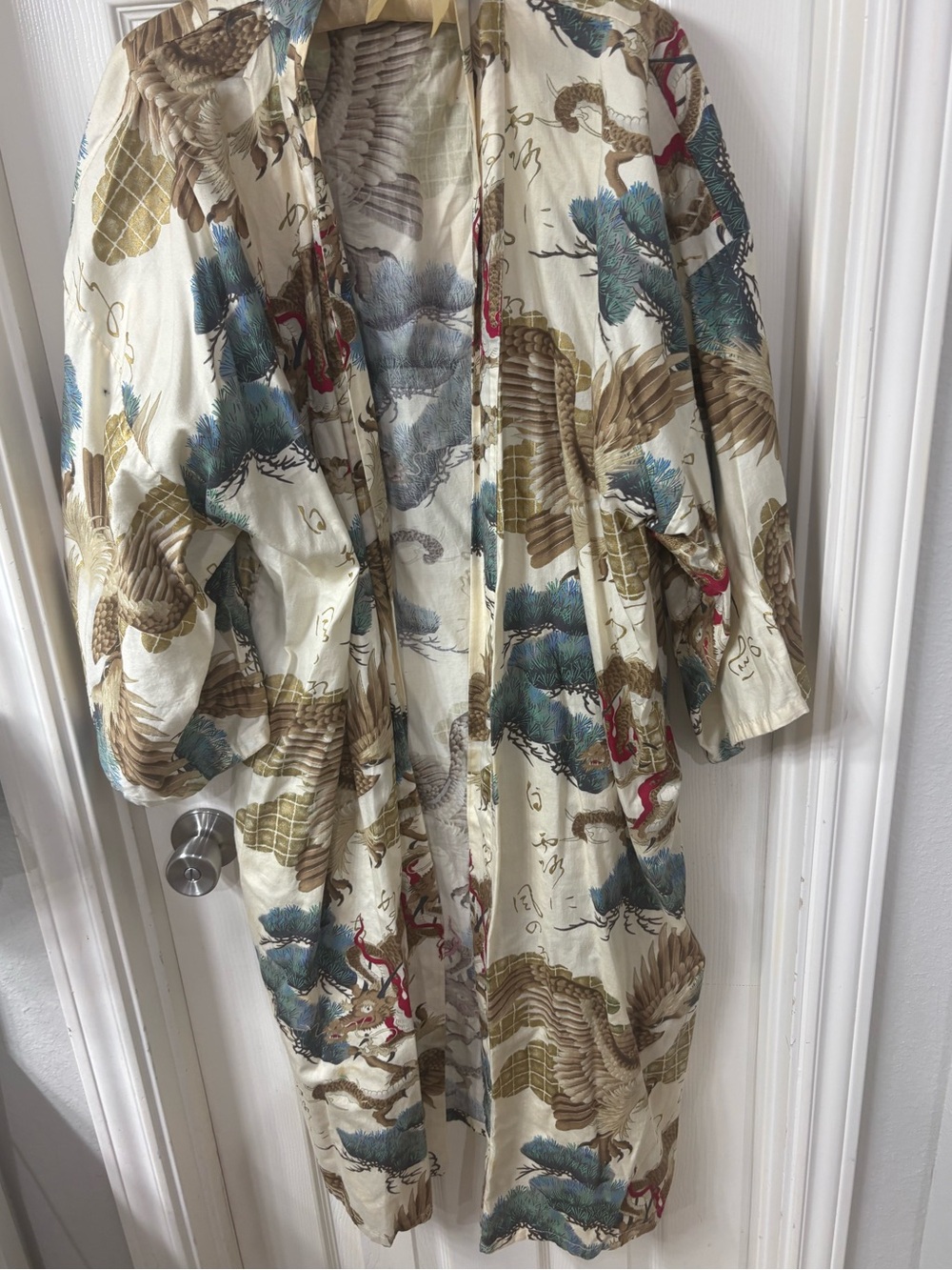 VINTAGE COTTON ICHI BAN  KIMONO w Dragon, Bird, trees. Made in Japan Sz 45 or L
